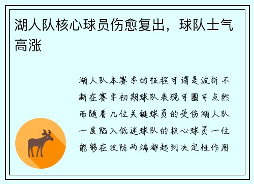 湖人队核心球员伤愈复出，球队士气高涨