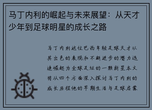 马丁内利的崛起与未来展望：从天才少年到足球明星的成长之路