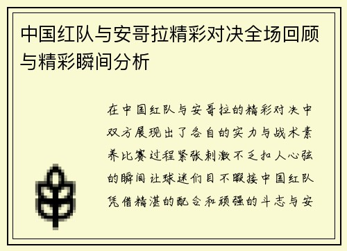 中国红队与安哥拉精彩对决全场回顾与精彩瞬间分析