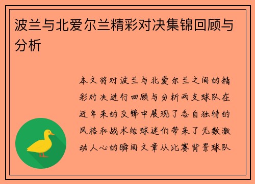 波兰与北爱尔兰精彩对决集锦回顾与分析