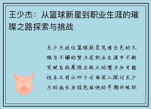 王少杰：从篮球新星到职业生涯的璀璨之路探索与挑战