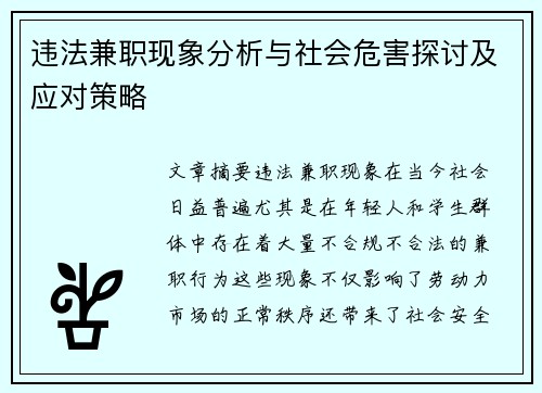 违法兼职现象分析与社会危害探讨及应对策略