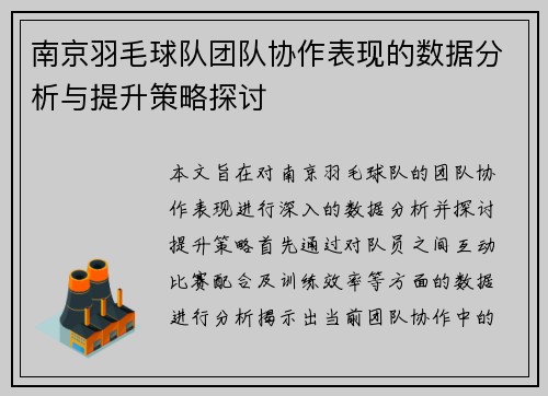 南京羽毛球队团队协作表现的数据分析与提升策略探讨